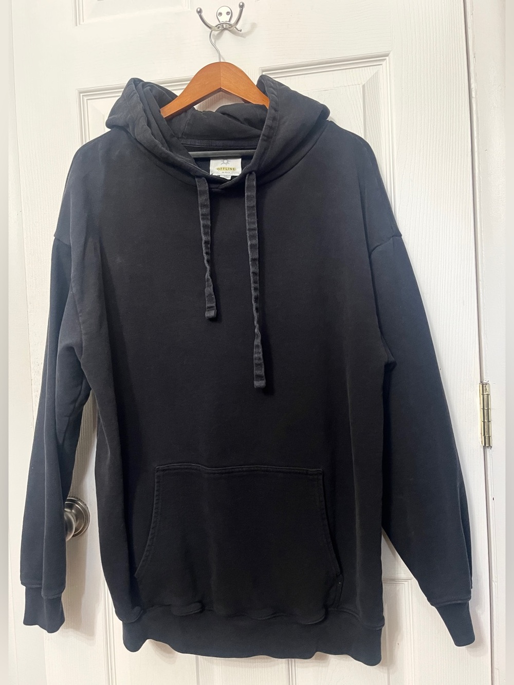OFFLINE by Aerie Washed Black Pullover Hoodie Cotton Blend Oversized M